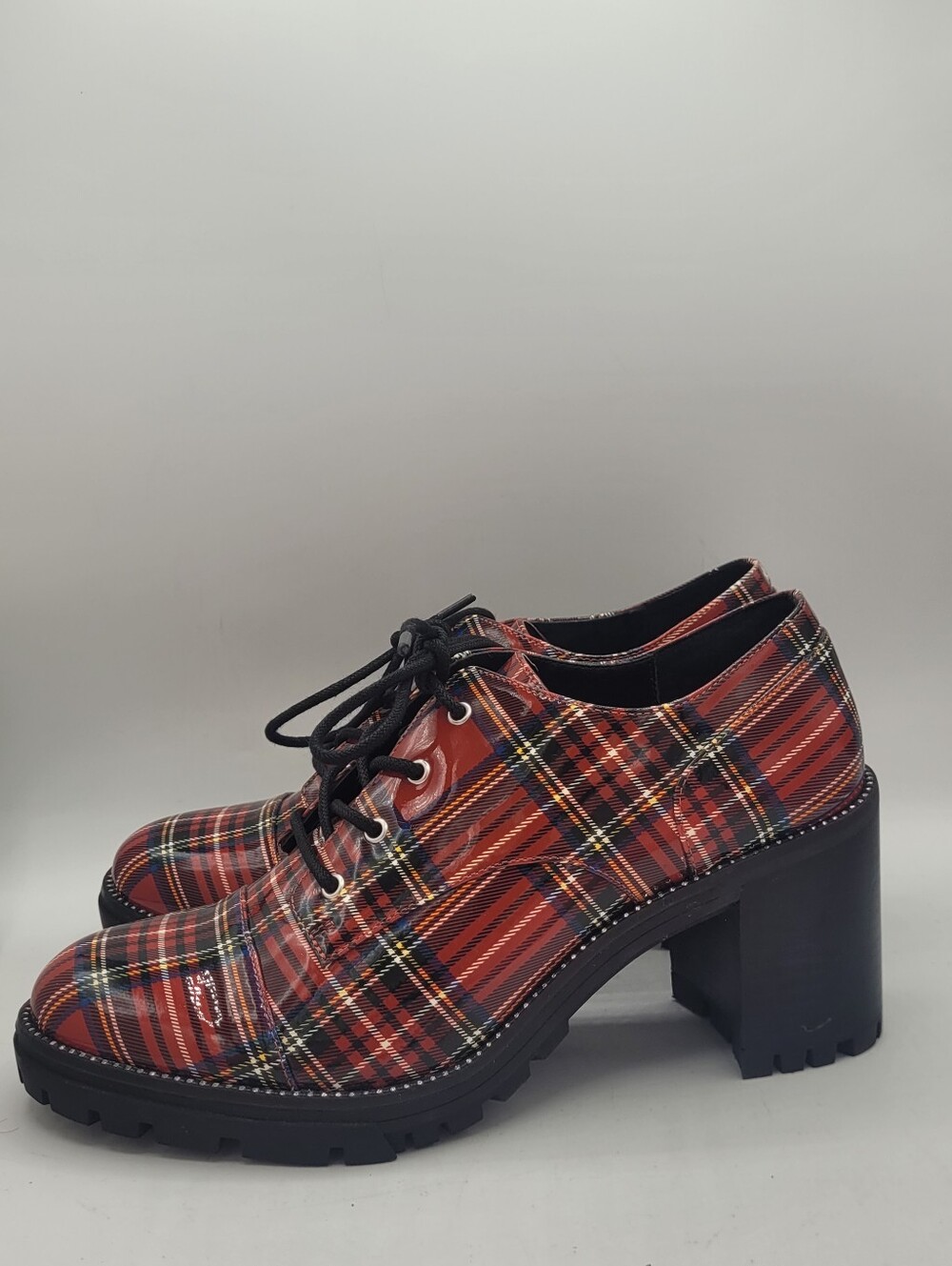 Jessica Simpson Resina red plaid Tartan chunky 3.25" heel oxfords - Picture 10 of 16